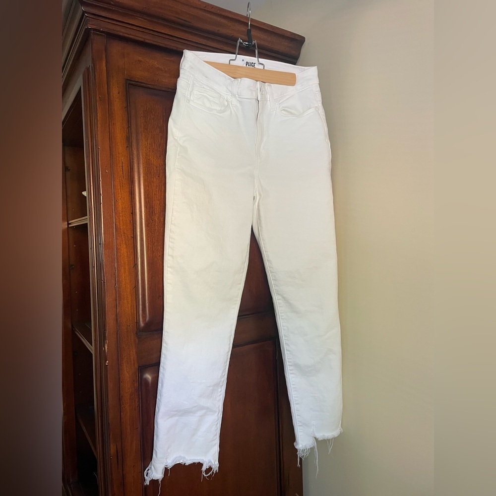 Paige White Frayed Hem Jeans